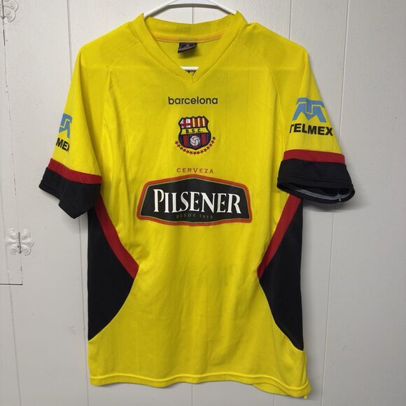 BARCELONA B.S.C ECUADOR PILSENER CERVEZA SOCCER JERSEY BANCO PICHINCHA MEN M GUC - Picture 1 of 9